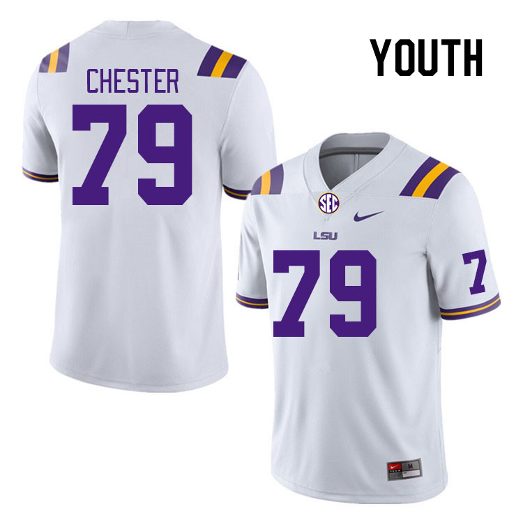 Youth #79 DJ Chester LSU Tigers College Football Jerseys Stitched Sale-White - Click Image to Close